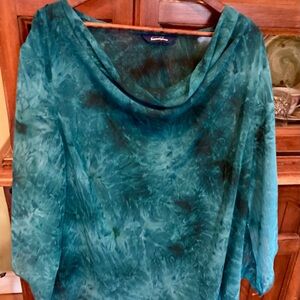 Penningtons Teal Green Tie-Dye Cowl Neck Top Size 22